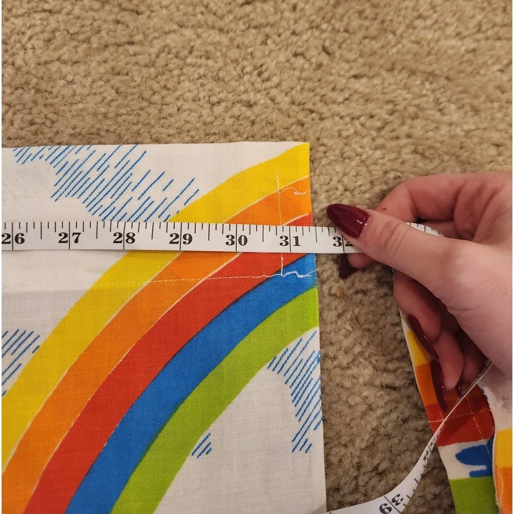 Vtg Disney Set Of 4 Curtains Fabric Rainbow Clouds Donald Mickey Mouse #P290